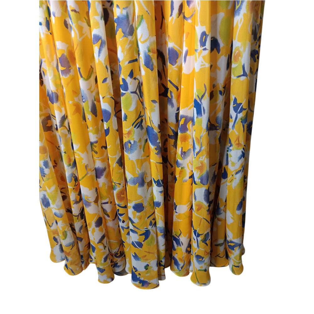 New with tags Mac Duggal 70206 Yellow Floral Maxi Dress Plunge V Size 0 - Picture 5 of 15